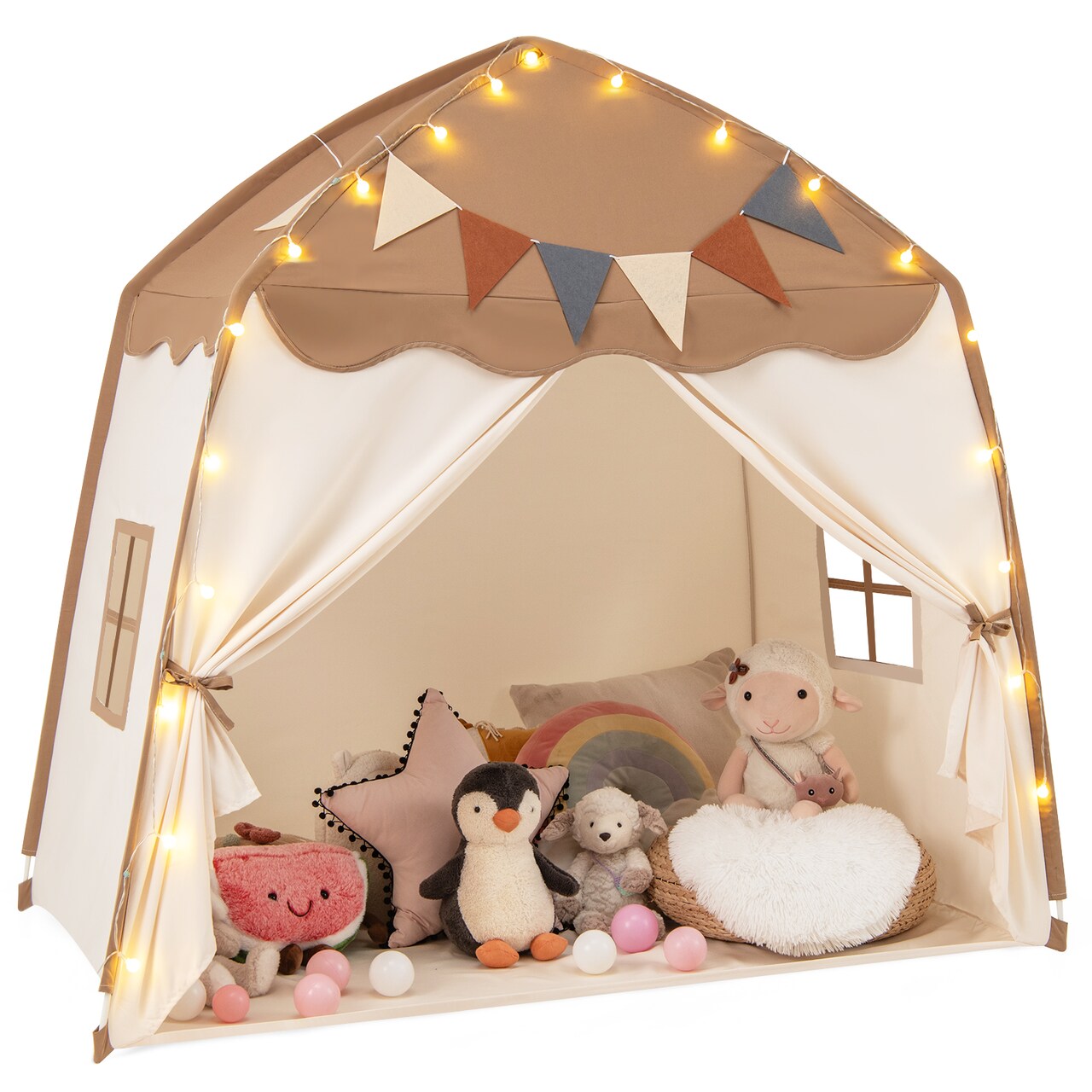 Blue Polyester Kids Play Tent Bed Tent with String Lights, Extra Large Playhouse Tent for Indoor & Outdoor Fun